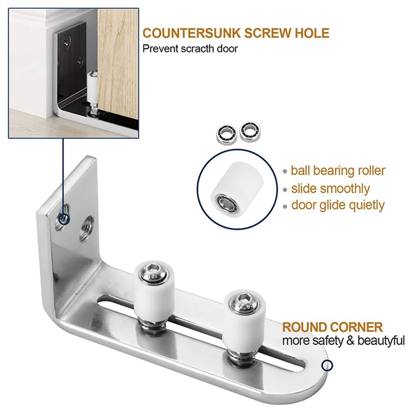 

ABWP-4X Modern Chrome Sliding Barn Door Floor Guide Ball Bearings Adjustable Stay Roller Wall Mount System For All Size Door