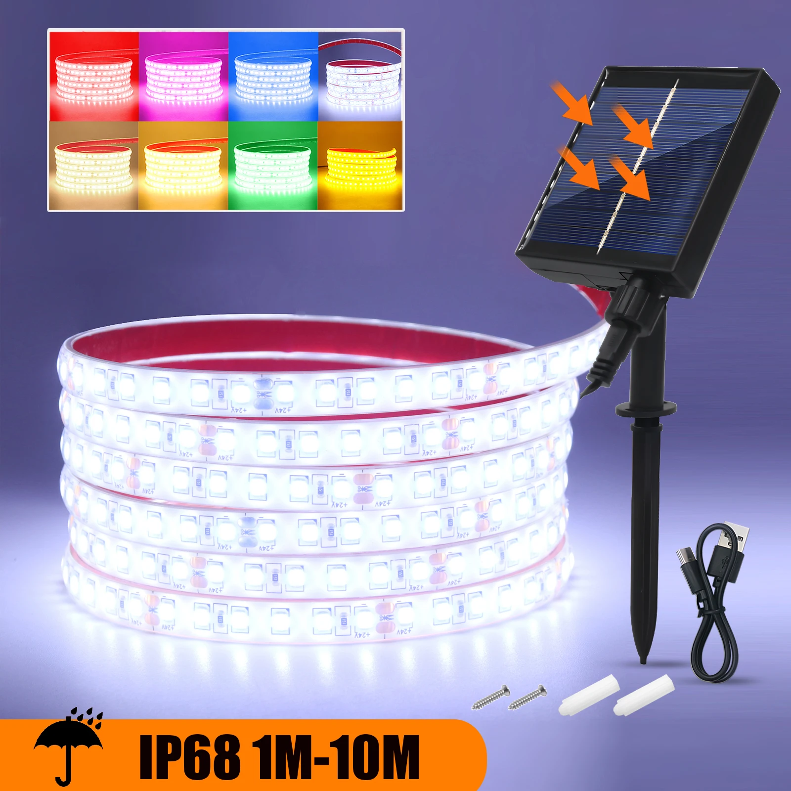 Solar LED Strip Lights Outdoor IP68 Waterproof DC 24V White/Red/Green/Blue/Yellow/Pink 1M-10M Garden Courtyard Decoration Light