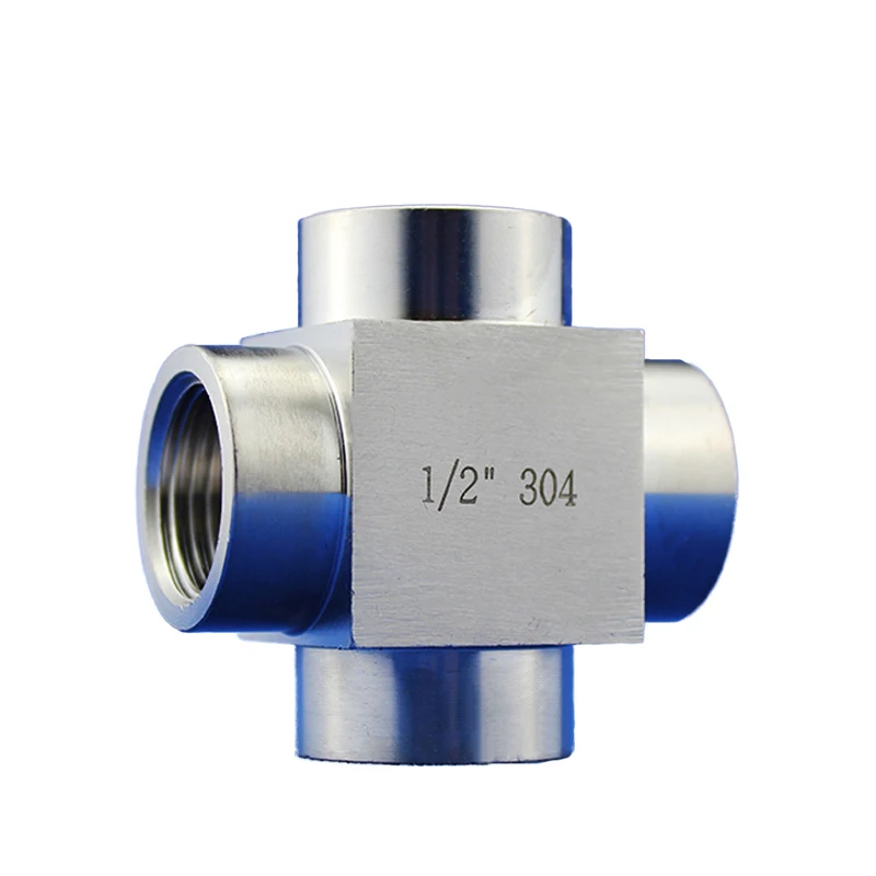 Stainless Steel High Pressure 4-way Nipple Fitting 300P 1/4 1/2 3/4 Female Thread Cross Equal Diameter Adapter Fitting