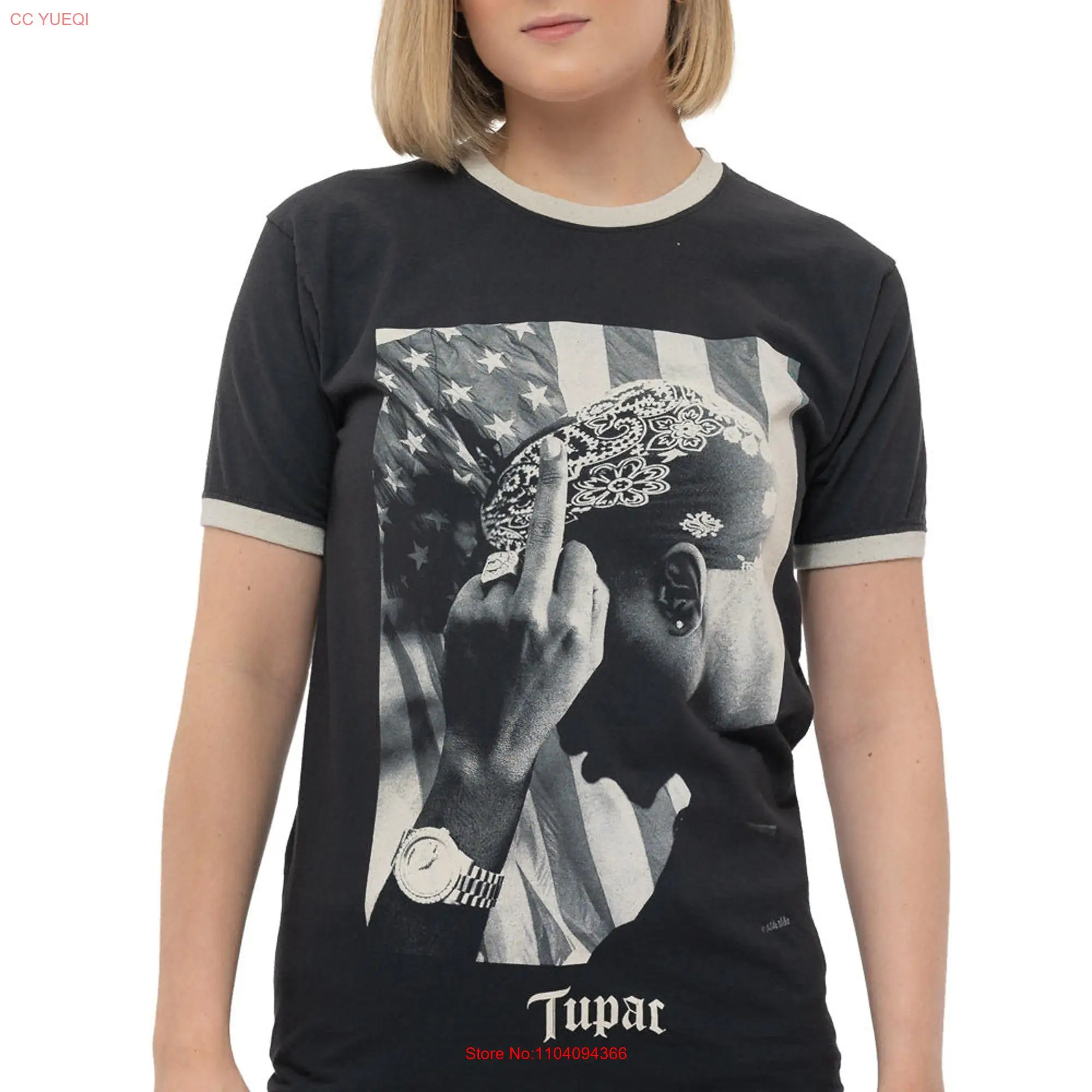 Tupac Flag Photo Ringer T Shirt long or short sleeves