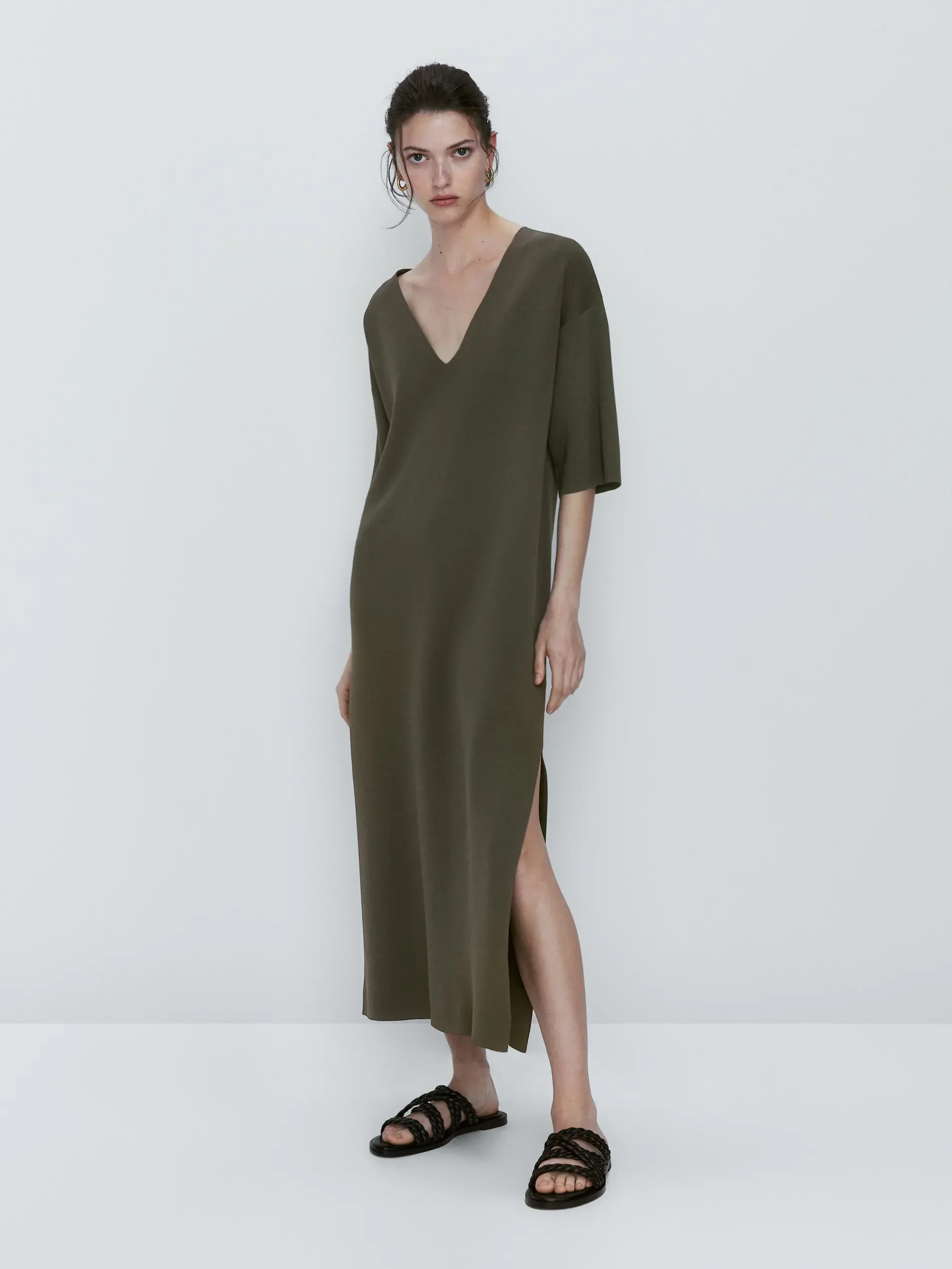 Ethereal MD 2023  autumn new style of V-neck long simple daily home comfortable temperament dress