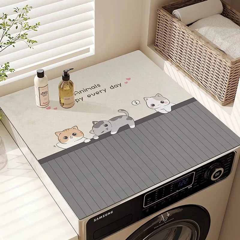 VIKAMA Minimalist Cartoon Washing Machine Cover Mat Absorbent Non-Slip Kitchen Drainage Mat Worktop Protector Home Decor