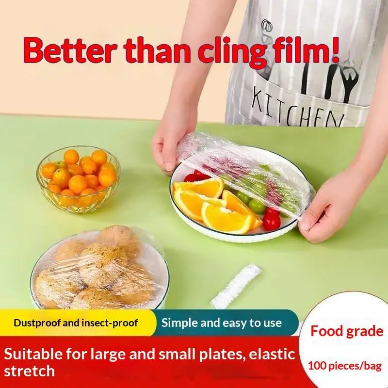 50/100Pcs Disposable Food Grade Elastic Fresh Keeping Wrap Cover Kitchen Storage Leftover Preservation Accessory