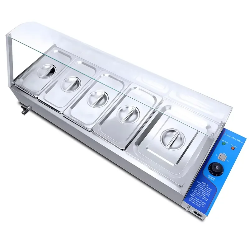 Commercial Kitchen Equipment Food Warmer Stainless Steel Electric Tabletop Bain & Marie with Glass Cover