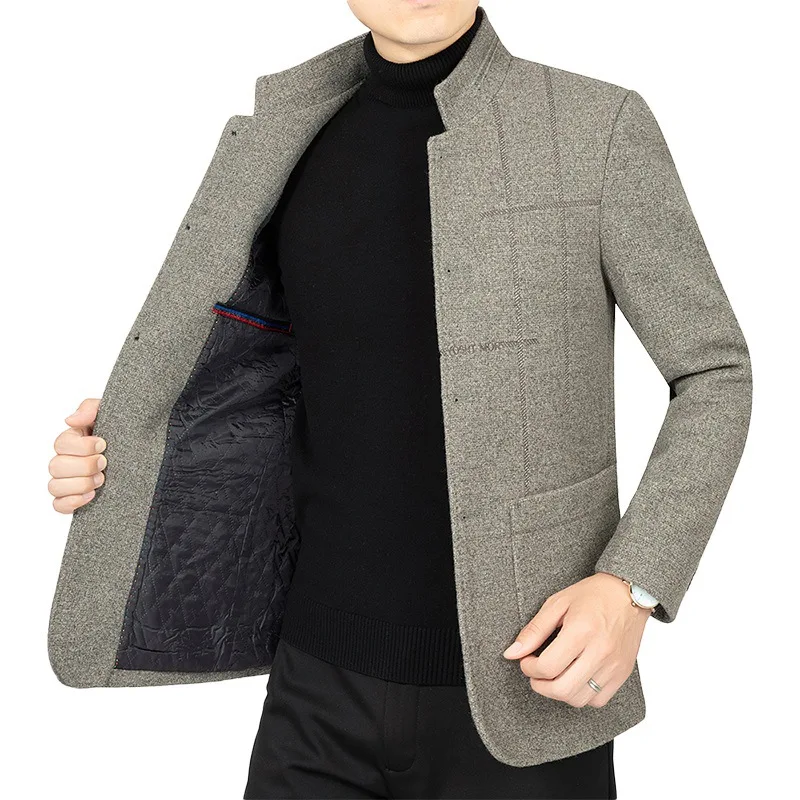 New Winter Men Fleece Woollen Blazers Jackets Cashmere Suits Coats Stand-up Collar Business Casual Trench Coats Jackets Size 4XL