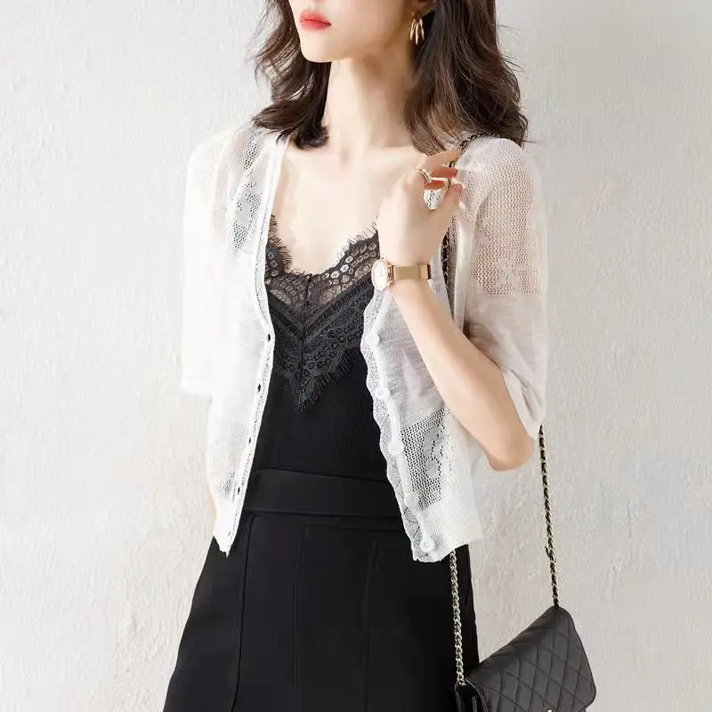Ice Silk Knitted Cardigan, Sun Protection Cardigan, Thin Coat, Small Money Coat, Outside, Temperament, Versatile, New