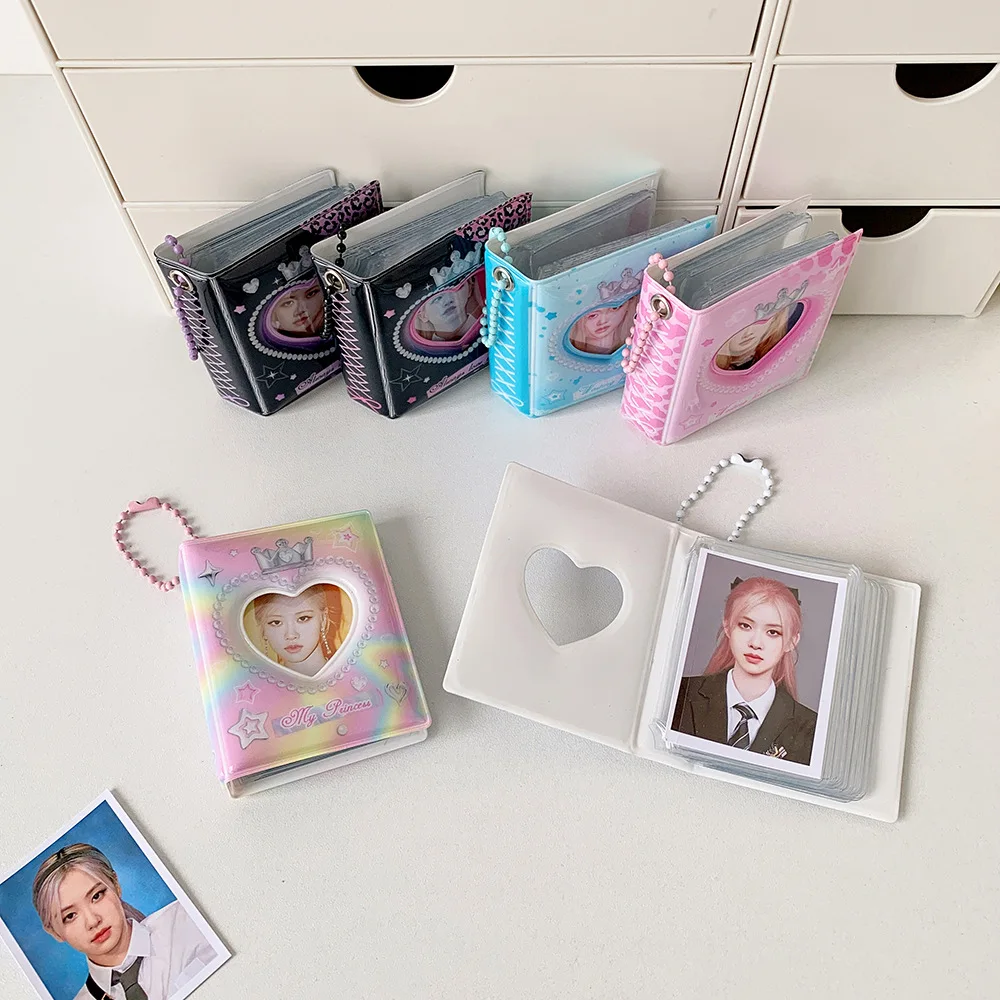 Kpop Photocard Holder Book Keychain Hollow Heart ID Photo Card Display Pendant Storage Y2K Idol Small Card Binder Mini Album