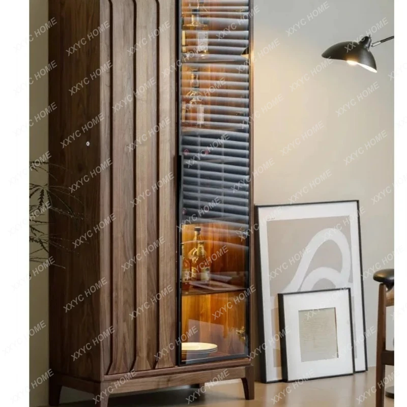 Q  North  black walnut wine cabinet living room solid wood display cabinet modern glass door storage cabinet