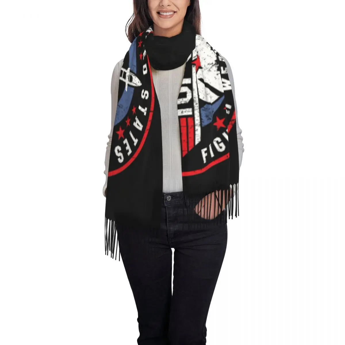 Luxury US Fighter Weapons School Worn Tassel Scarf Women Winter Fall Warm Shawl Wrap Lady Top Gun Maverick Scarves