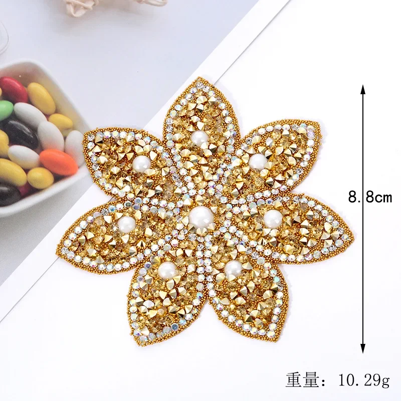 Flowers Rhinestone Sequin Patches for Clothing Iron on Stripes Stickers Crystal Applique Dress Iron-on Clothes Thermo Adhesive