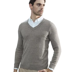 Cashmere Sweater Men Knitted Sweaters 100% Pure Merino Wool V-Neck Long-Sleeve Thick Pullover Winter Autumn Male Jumper Clothing