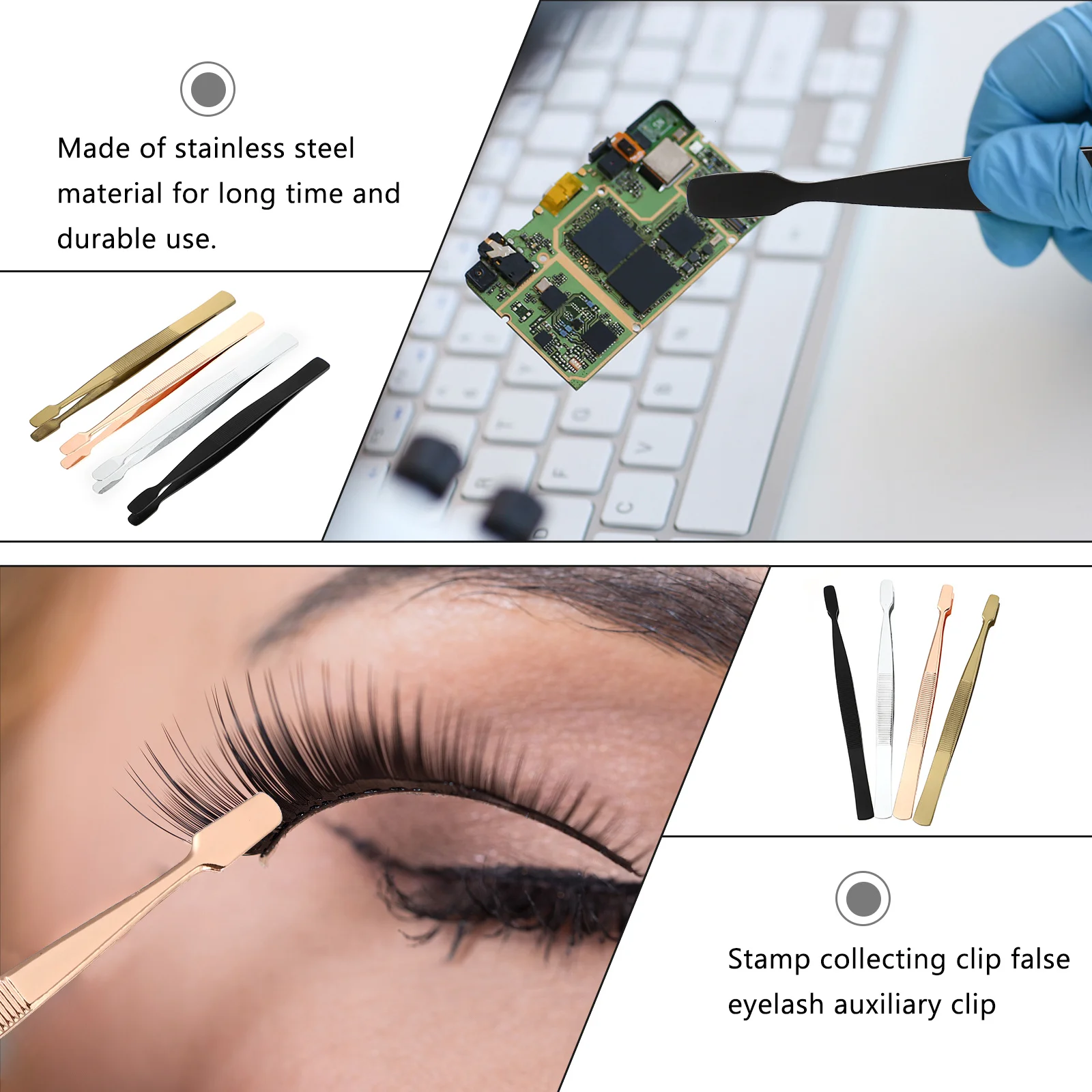 

4pcs Stamp Tweezer Stainless Steel Lightweight Non Slip Handle False Eyelash Craft Sewing Practical Tool Anti Static