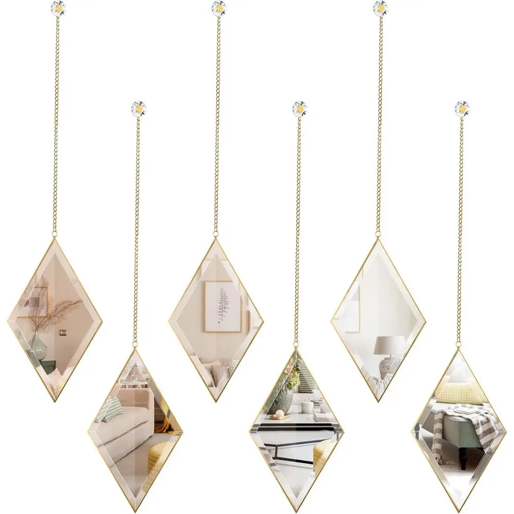 

Diamond Wall Mirror Set o 6 Pcs, Gold Wall Decor MirrSmall Glass Decor Wall Mirror Living Room and Bedroom Decoration