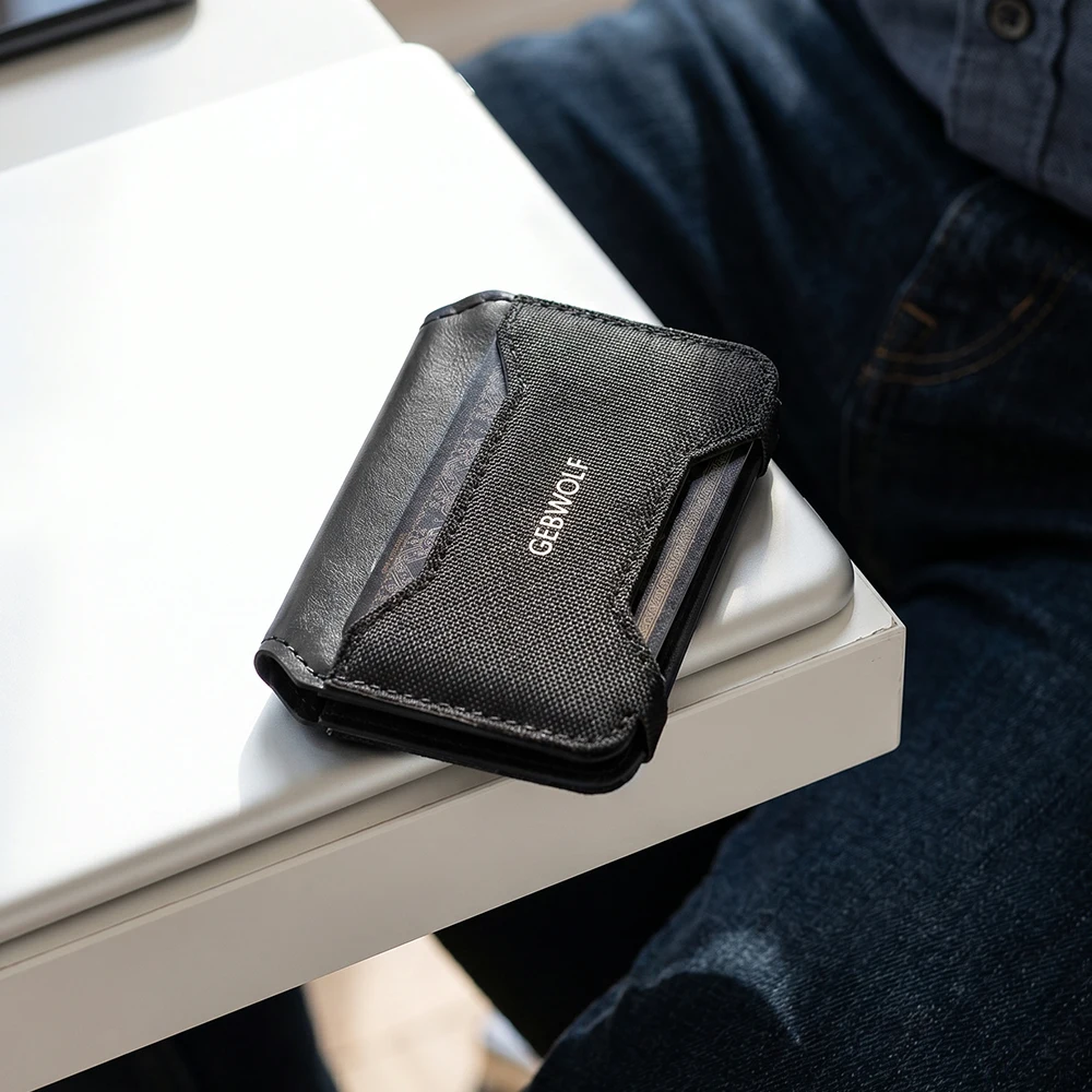 Schlanker Kartenhalter aus Leder Kleine Vordertaschen-Geldbörse mit Magnetverschluss RFID-Blockierung Minimalistisches Kartenetui – Detail 8