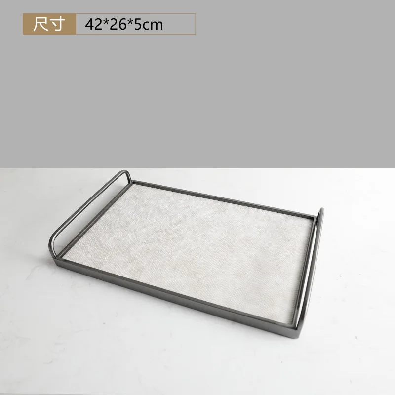 Metal Decorative Tray Leather Storage Tray Modern Minimalist Living Room Coffee Table Desk Organizer Home Decoration Storage - view 6