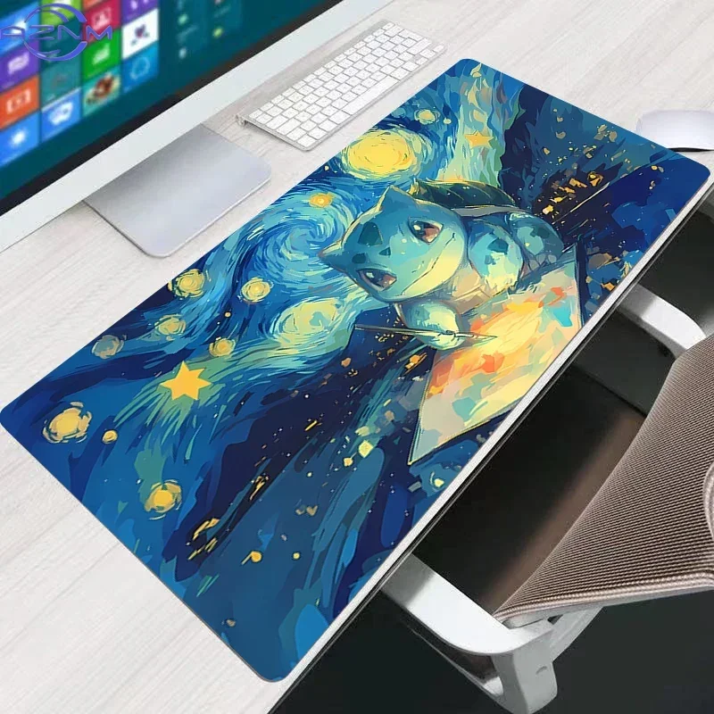 Mouse PadStarry Night Art Large Gaming Mouse Pad, Blue Cartoon Creature Oil Painting Non-Slip Lock Edge Desk Mat