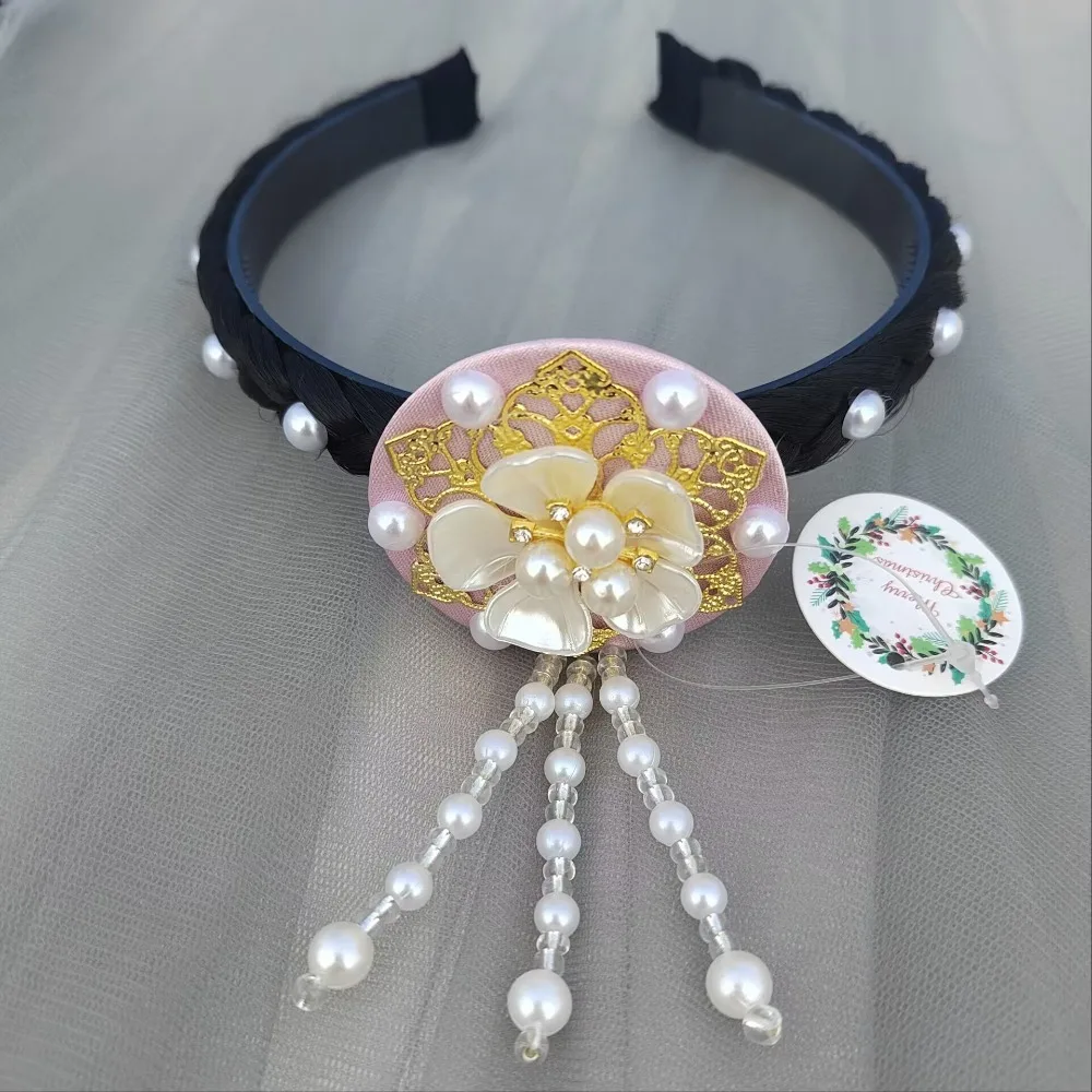

Classical Flower Korean Headband Pearl Traditional Hanbok Hairband Tassels Headdress Stage Dance Hair Hoop Hanfu