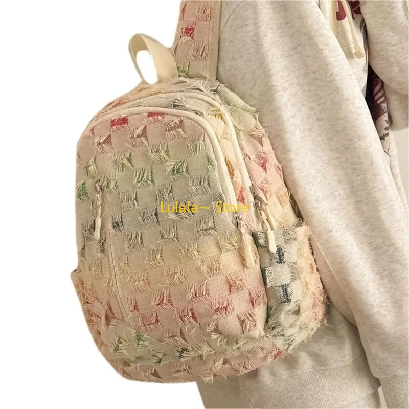 

Y4QA Vintage Colorful Ripped Denims School Backpack Large CapacityCasual Travel Daypack Fashion Schoolbag for Women Girl