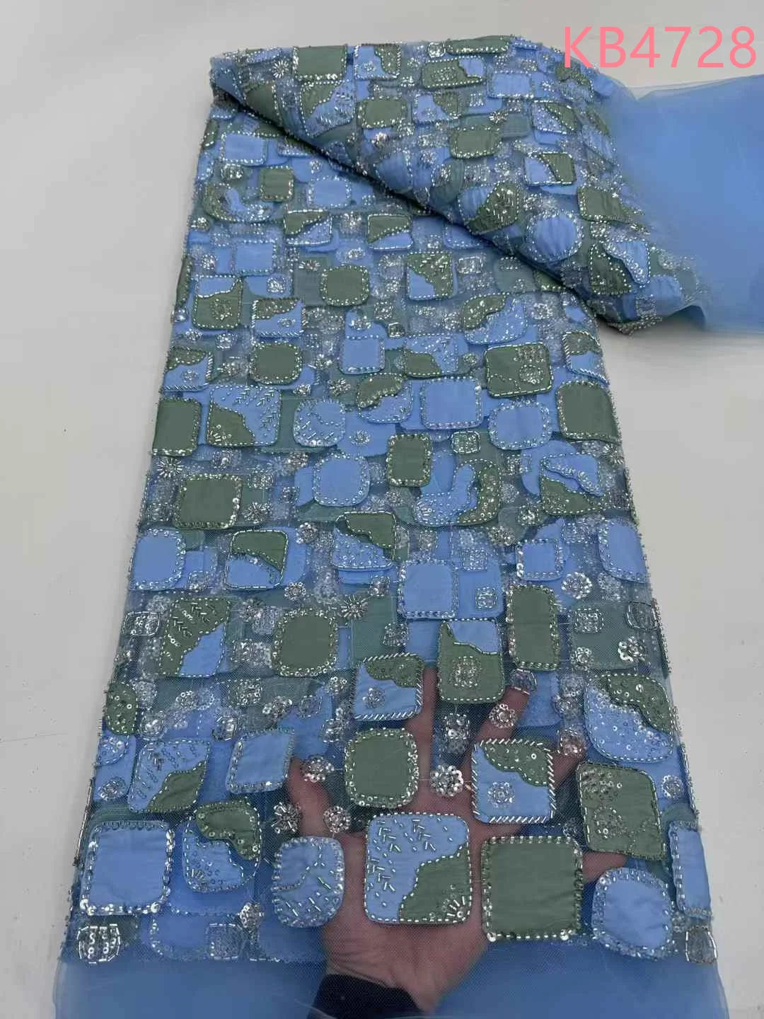 

Blue Beaded Lace Fabric African Lace Fabric 5 Yards High Quality 2025 Black Green Beaded Lace Fabric Sequins For Sewing KB4728