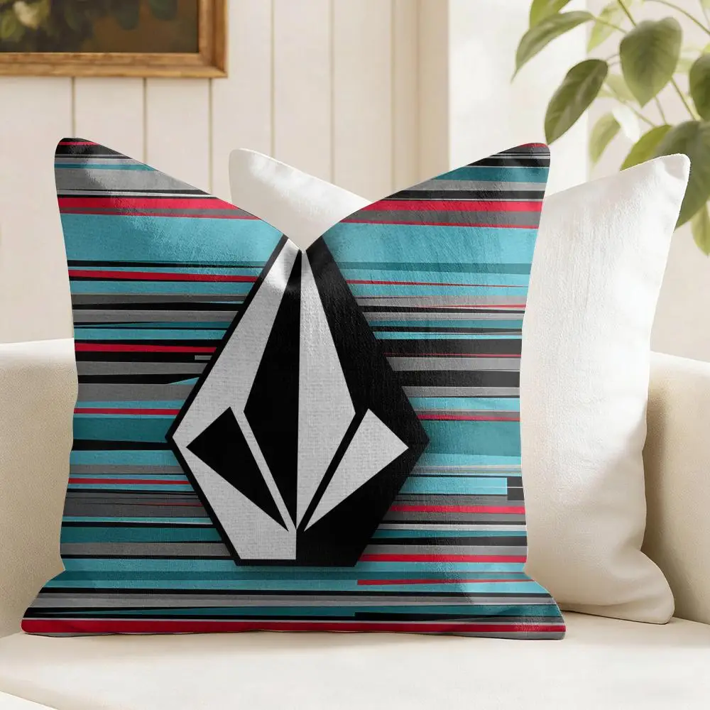 V-VolcomS LOGO Cushion Cover Eco Linen Pillow Case Double-Sided Print Breathable Durable Zipper Home Decor Gift