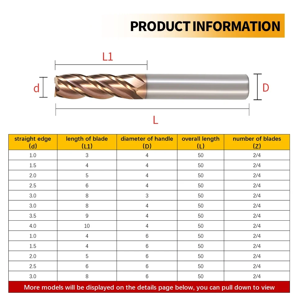 SIQICNC HRC55 Carbide End Mill 2/4 Flutes Milling Cutter Alloy Coating Tungsten Steel Cutting Tool CNC Maching Endmill 1-20mm