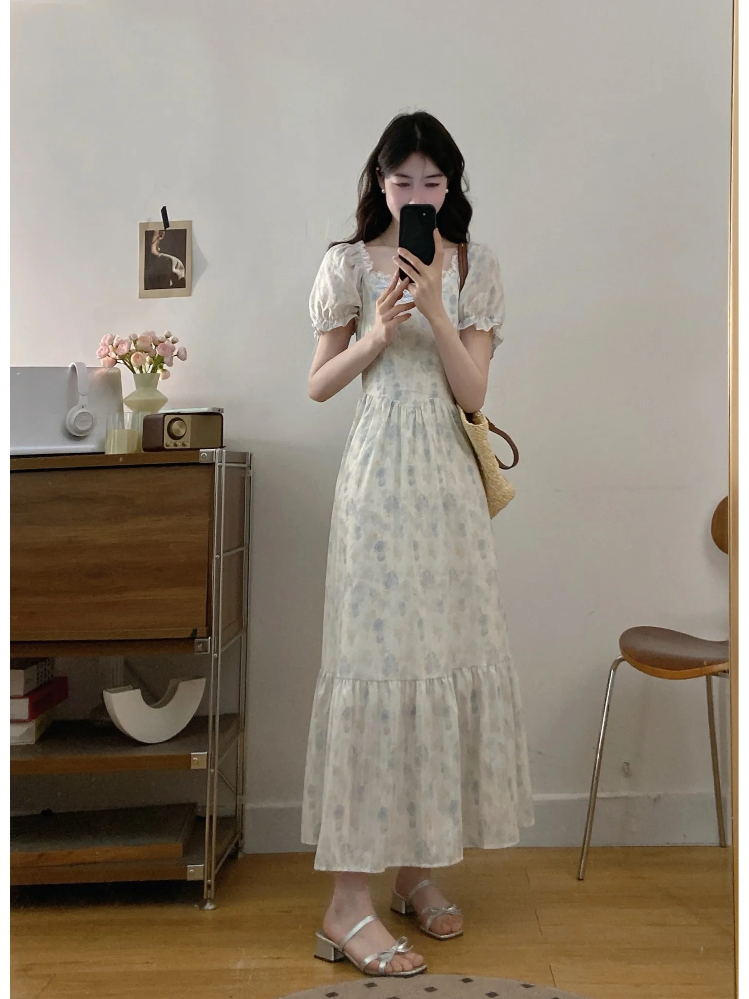 

plus Size Floral Print A-Line Dress Slimming Waist Design Summer New Style Korean Style Office Wear Polyester Fiber Long Dress