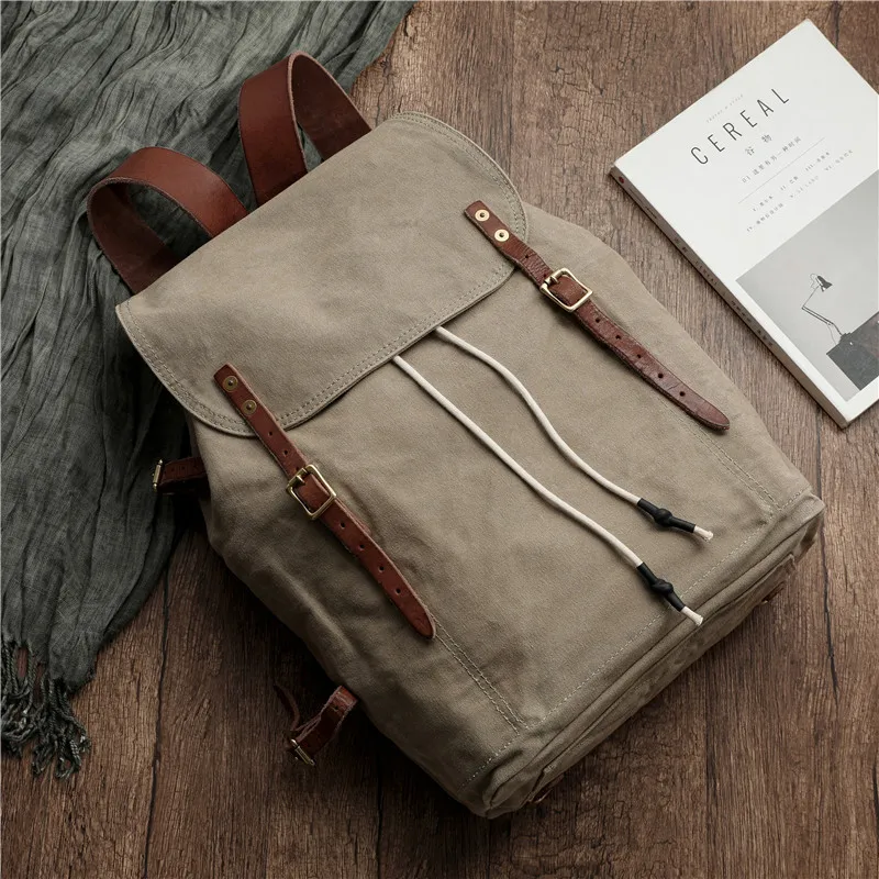 Vintage Oil Wax Waterproof Travel Backpack Leather Canvas Bag Backpack Computer Bag Large Capacity Travel Outdoor Mochilas