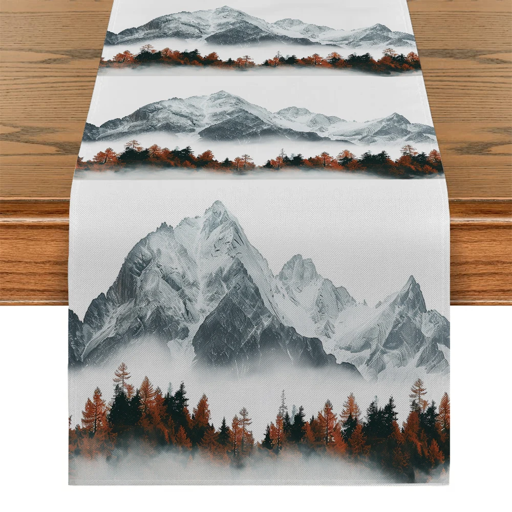 Autumn Forest Mountains Snow Mountains Table Runner Home Wedding Centerpieces Decoration Party Table Runners Dining Long Cloth