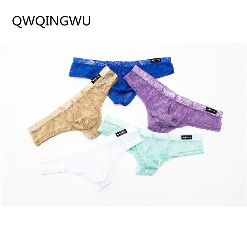 5PCS/Lot Men Underwear Sexy Briefs Mens Underwear Mesh Gay Underpants Lace Transparent Panties Briefs Penis Pouch Men Briefs