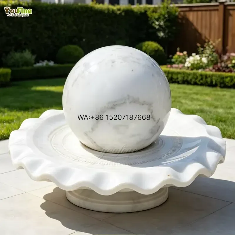 Wmwmnu for YouFine White Marble Sphere Fountain Hand Carved Natural Stone Garden Outdoor Water Feature for Courtyard