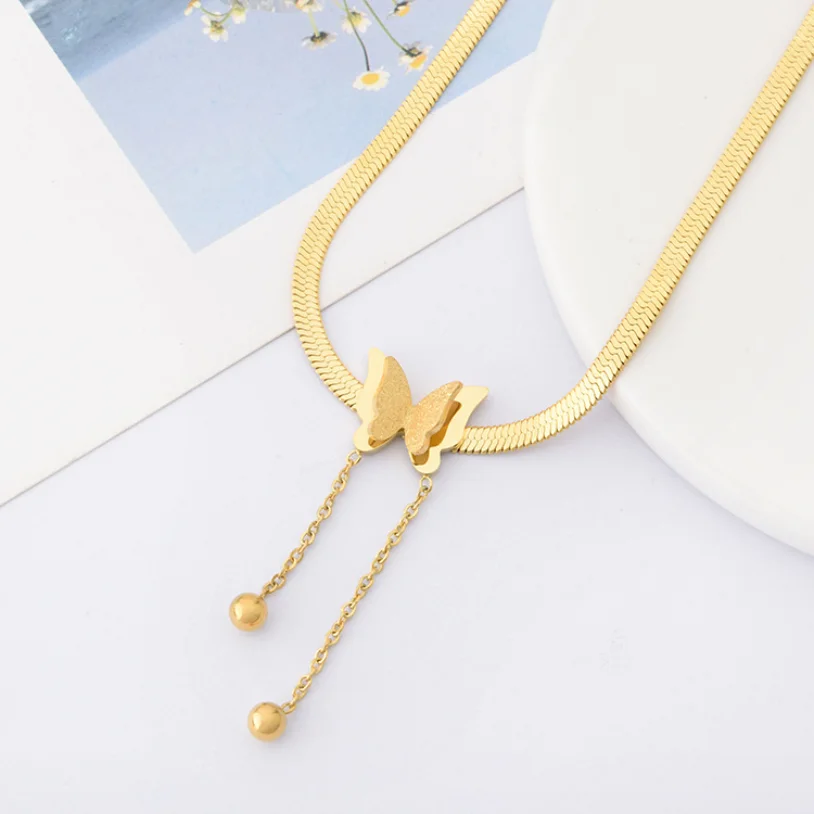 316L Stainless Steel New Fashion Upscale Jewelry Tassel Butterfly Charms Snake Bone Chain Choker Necklaces Pendants For Women
