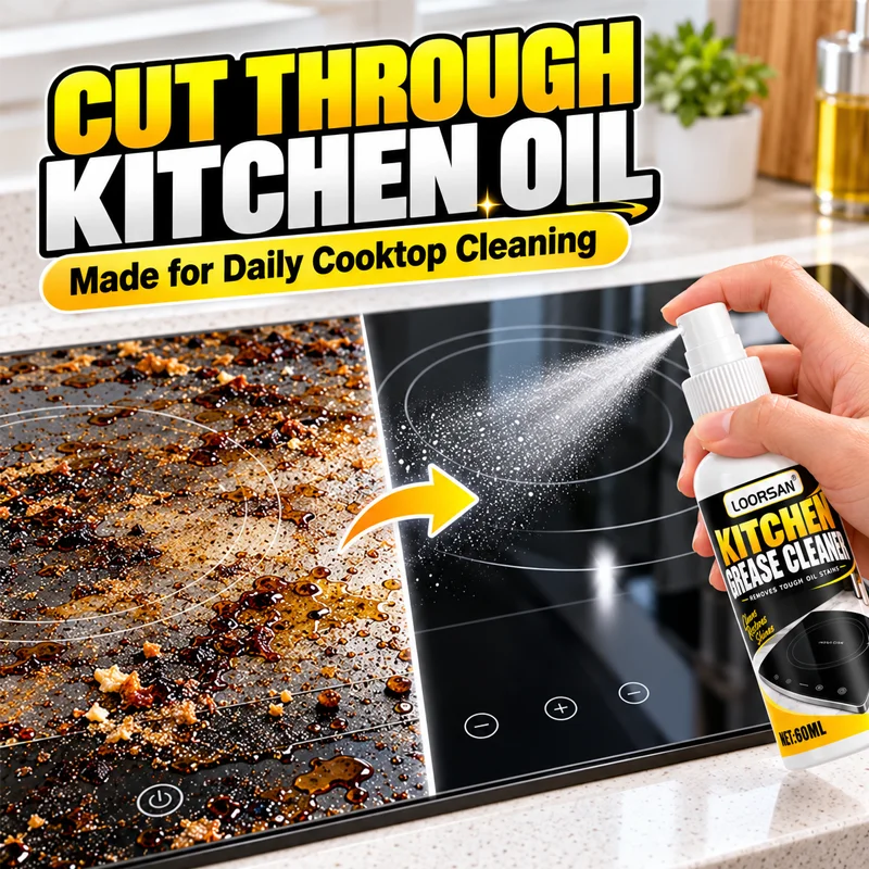 KJM Kitchen Degreaser Spray 60ml Heavy Duty Oil Remover Cleaner For Stove Oven Range Hood Countertop Grease Cleaning Solution