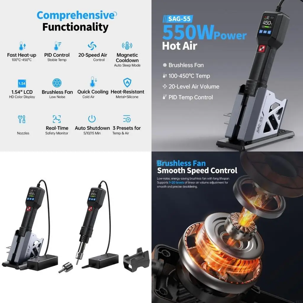 

WXTC Professional Hot Air Guns With Stand Heater BGA Rework LCD Digital Display Blower Soldering Desoldering Equipment