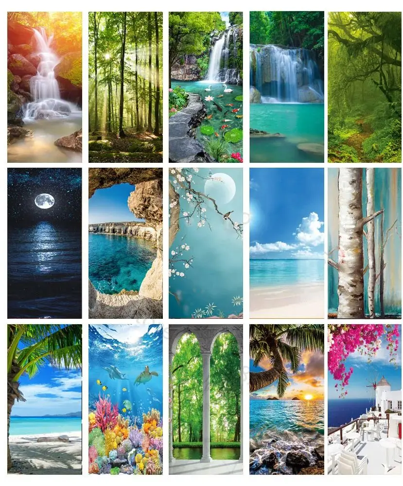 Moon Door Sticker PVC 3D DIY Self-Adhesive Waterfall Sunshine Forest Wallpaper Living Room Art Poster Mural Lake Stickers Home