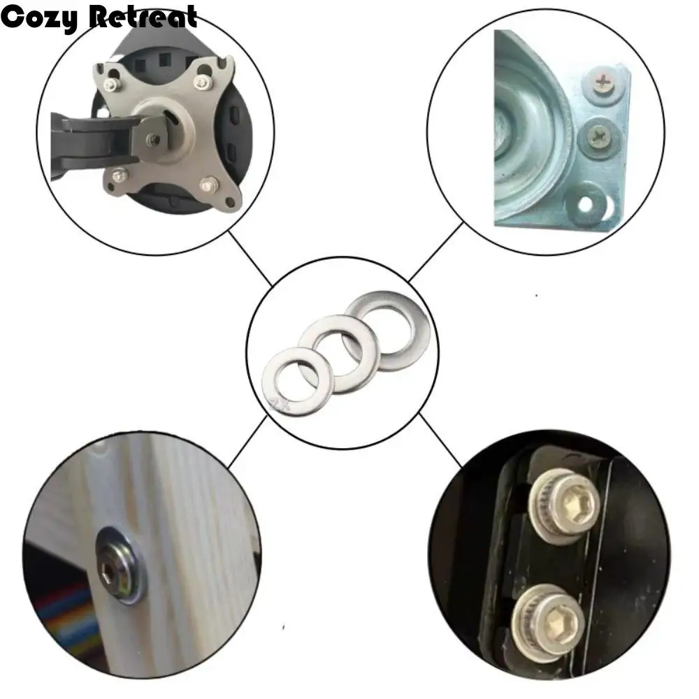 

Плоские шайбы из нержавеющей стали 304, 580 шт., набор плоских шайб из алюминиевого материала, набор плоских шайб, 9 размеров, ассортимент, плоская кольцевая прокладка