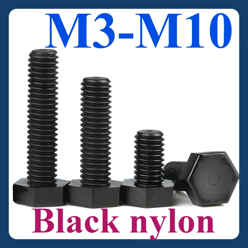 

M3 M4 M5 M6 M8 M10 Черные нейлоновые винты с шестигранной головкой и головкой с внутренней головкой Черные изолированные винты