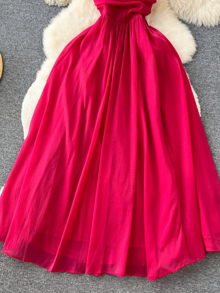 Women Sexy Beach Dress Summer Pleated Strapless Long Dresses Ladies Elegant Slim A-line Backless Boho Long Robe Vestidos