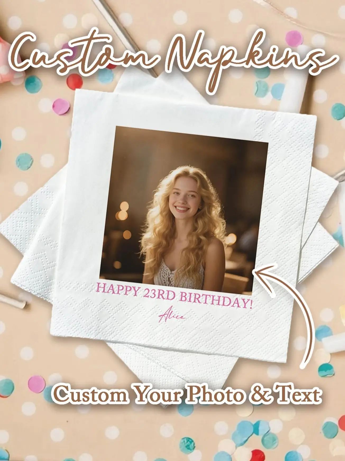 Gepersonaliseerde papieren servetten Wegwerp aangepaste bruiloft servetten van uw foto en tekst voor feest verjaardag bruiloft babyshower decor - afbeelding 2