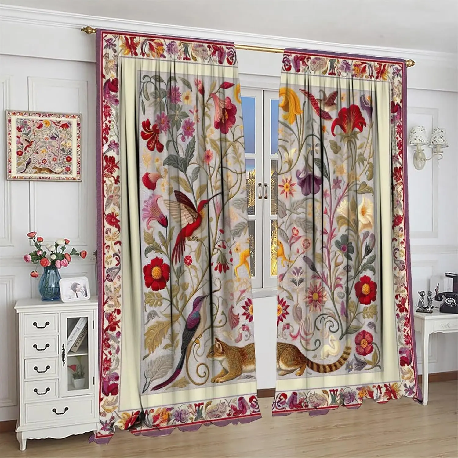 Bohemian William Morris Curtains, Vintage Original Design Abstract Flower Pattern, Blackout Curtains for Bedroom Living Room