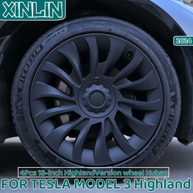 4PCS 18-Inch HubCap for New Tesla Model 3 Highland 2024 Performance Replacement Wheel Cap Automobile Full Rim Cover Accessories