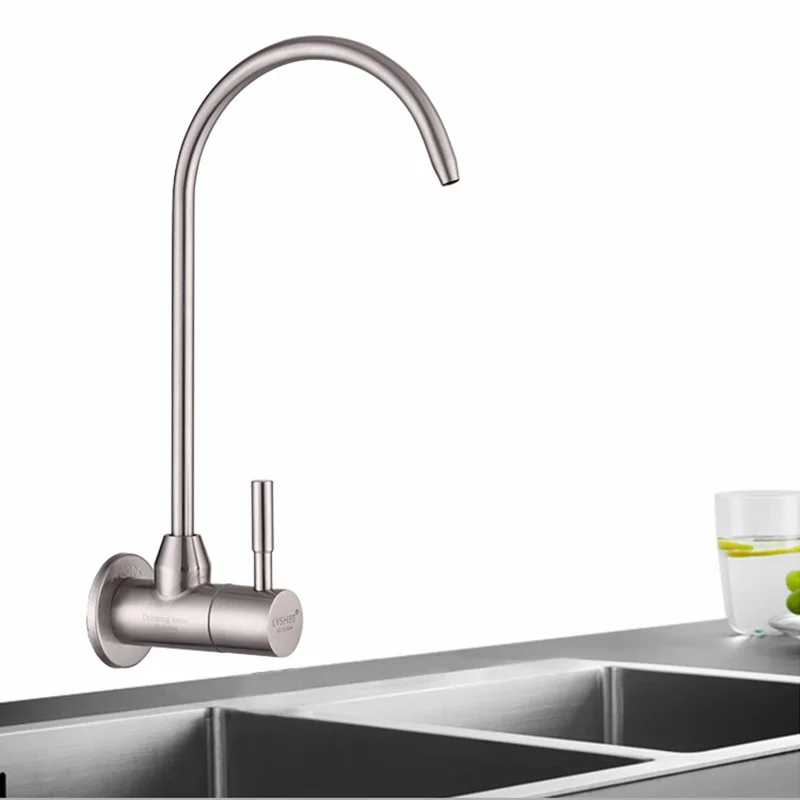 Water Filter Purifier Faucet Wall Mounted Stainless Steel Brushed Direct Drinking Faucet for Single Cold Water Filtration System