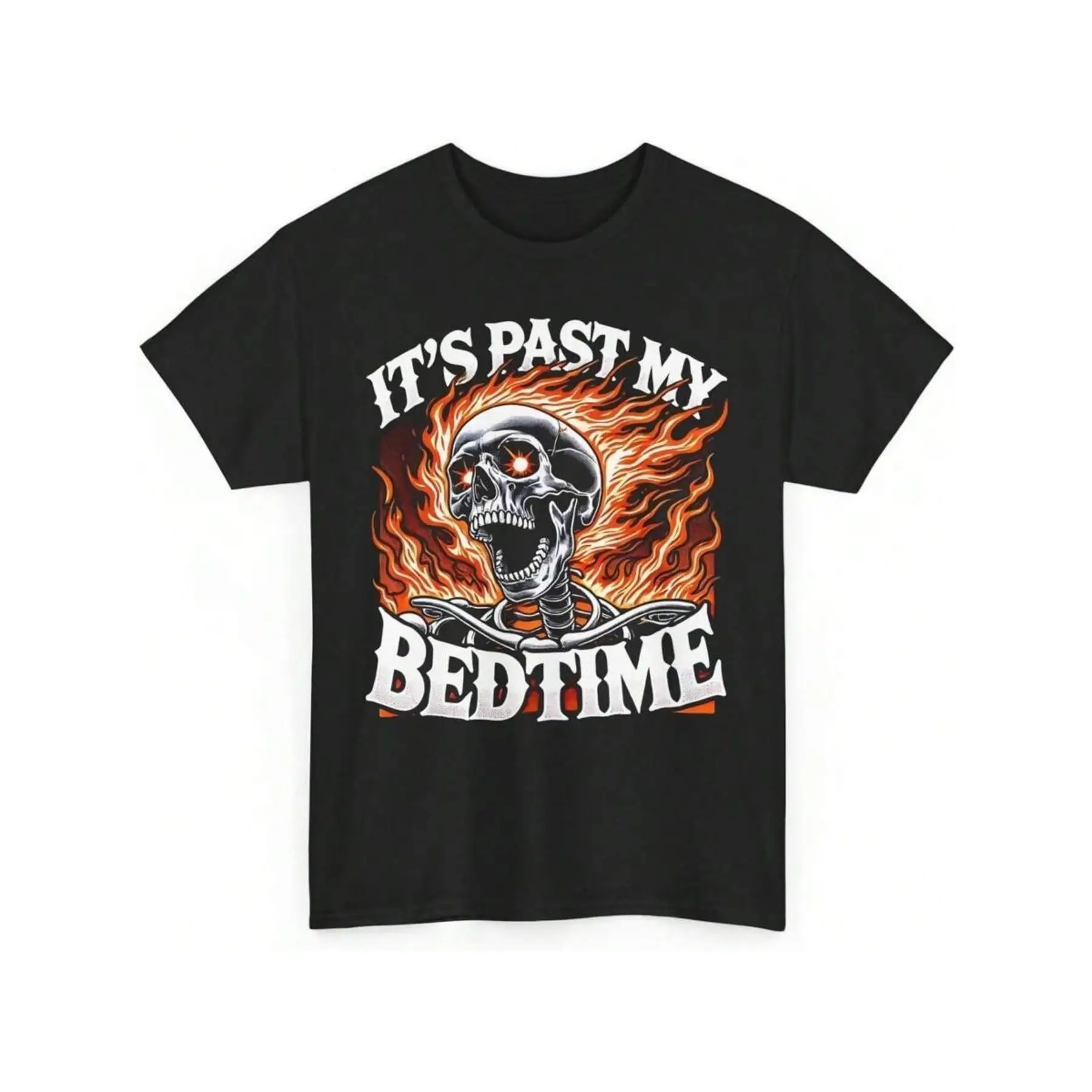 

Funny Skull Graphic T-Shirt Unisex It’s Past My Bedtime Fire Print Rock Punk Tee Casual Streetwear Party Outfit S-3XL
