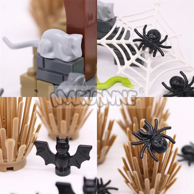 Marumine Halloween Building Blocks Accessories Spider Bat Mouse Snake Bush MOC Bricks Parts 6064 30238 30103 40234 Compatible
