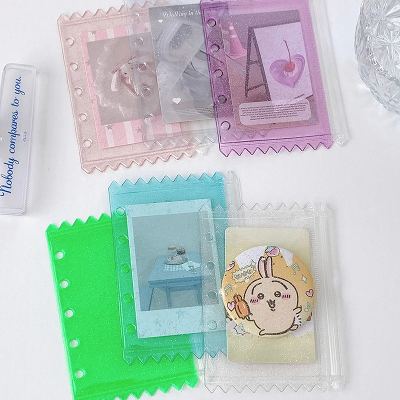 M5 Five Holes Loose Leaf Card Holder Case PVC Transparent Glitter Storage Bag Note Book Inner Bag Card Cover Sleece