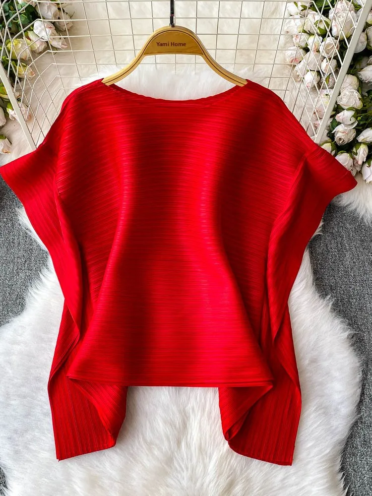 Cseta de Manga Murciélago con Cuello Redondo Pado de Alta Gama para Mujer, Estilo Casual Hoado, Moda de Verano, Top A...