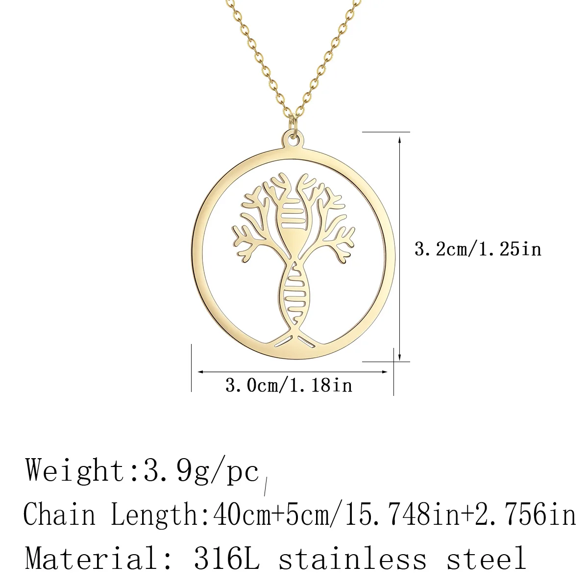 Kinitial Stainless Steel Round DNA Tree Of Life Pendant Necklace Women Dainty Jewelry Family Tree Charm Necklace Gift For Mom