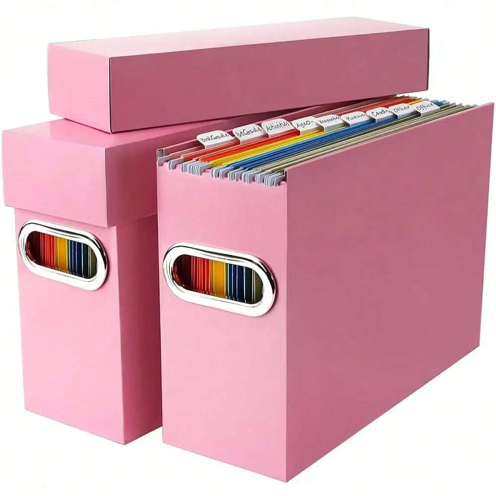 File Organizer Box With Lid & Handle, Heavy Duty Hanging File Folder Storage Boxes For Letter Size, Portable Filing Organizer For Offic