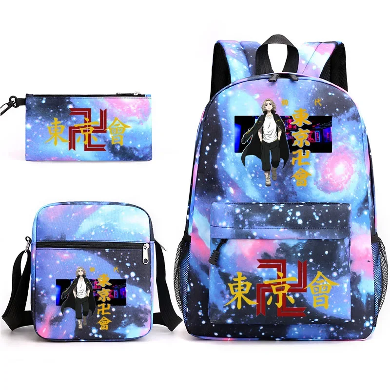 tokyo revengers printed anime backpack teen bag men's laptop bag canvas school bag boys and girls 3 pieces/set of casual backpac