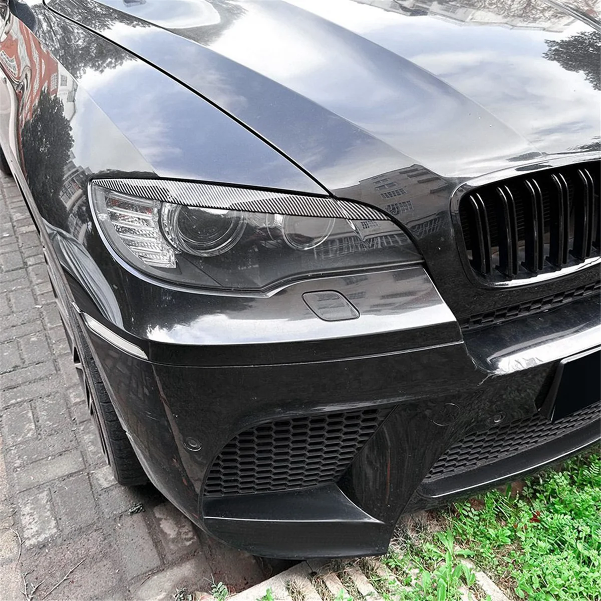 Car Headlight Lamp Eyebrows Cover Trim for BMW X6 E71 2008-2014 Car Headlight Eyelids Lids Carbon Fiber