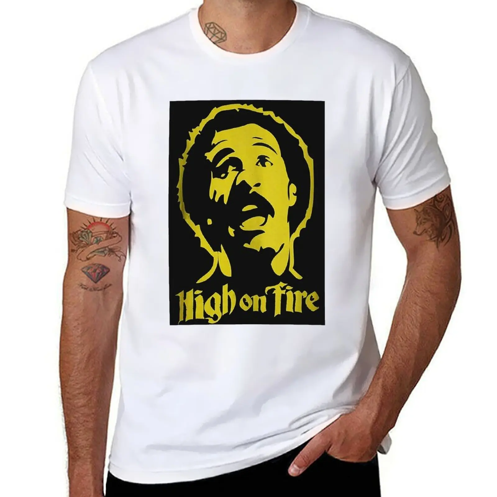 

high on fire logo T-Shirt t shirts for man graphic vintage cotton t shirts man 100% T-Shirt